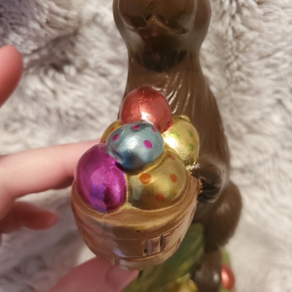 Easter Faux Chocolate Foil Bunny with Basket Eggs Centerpiece Figurine 8" Tall - Picture 5 of 5